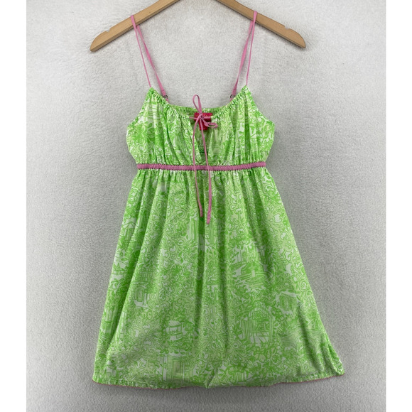 LILLY PULITZER Dress S JUBILEE Babydoll Sundress Mini Shirred Sleeveless Green - Picture 1 of 13